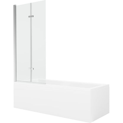 Rektangulært badekar Mexen Cubik 150 x 70 cm med frontpanel og 2-fløjet brusevæg 80 cm transparent krom 1 sæt