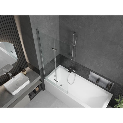 Rektangulært badekar Mexen Cubik 150 x 70 cm med frontpanel og 2-fløjet brusevæg 80 cm transparent krom 1 sæt