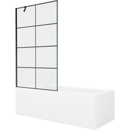 Rektangulært badekar Mexen Cubik 160 x 70 cm med front- og sidepanel samt 1-fløjet brusevæg 100 cm med sort mønster, komplet sæt