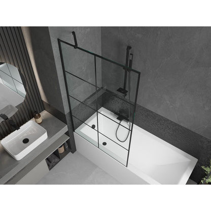 Rektangulært badekar Mexen Cubik 160 x 70 cm med front- og sidepanel samt 1-fløjet brusevæg 100 cm med sort mønster, komplet sæt