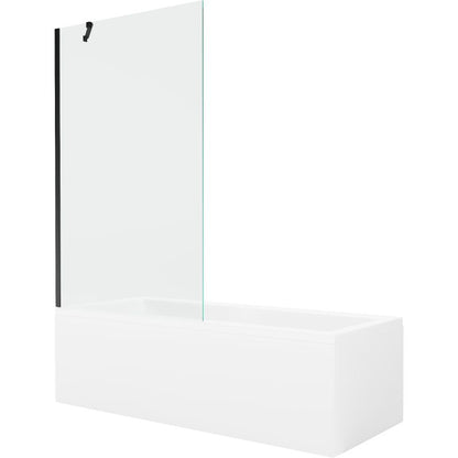 Rektangulært badekar Mexen Cubik 160 x 70 cm med front- og sidebeklædning samt 1-fløjet brusevæg 100 cm i transparent sort