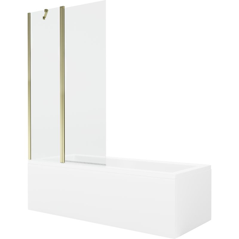 Rektangulært badekar Mexen Cubik 160 x 70 cm med beklædning og 1-fløjet transparent guldfarvet skærm 100 cm, komplet sæt