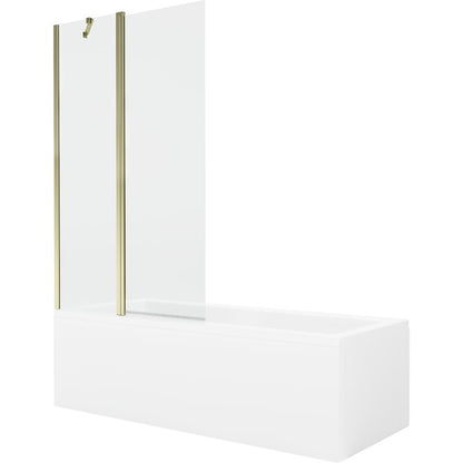 Rektangulært badekar Mexen Cubik 160 x 70 cm med beklædning og 1-fløjet transparent guldfarvet skærm 100 cm, komplet sæt