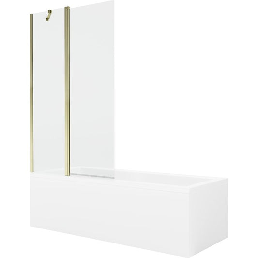 Rektangulært badekar Mexen Cubik 160 x 70 cm med beklædning og 1-fløjet transparent guldfarvet skærm 100 cm, komplet sæt