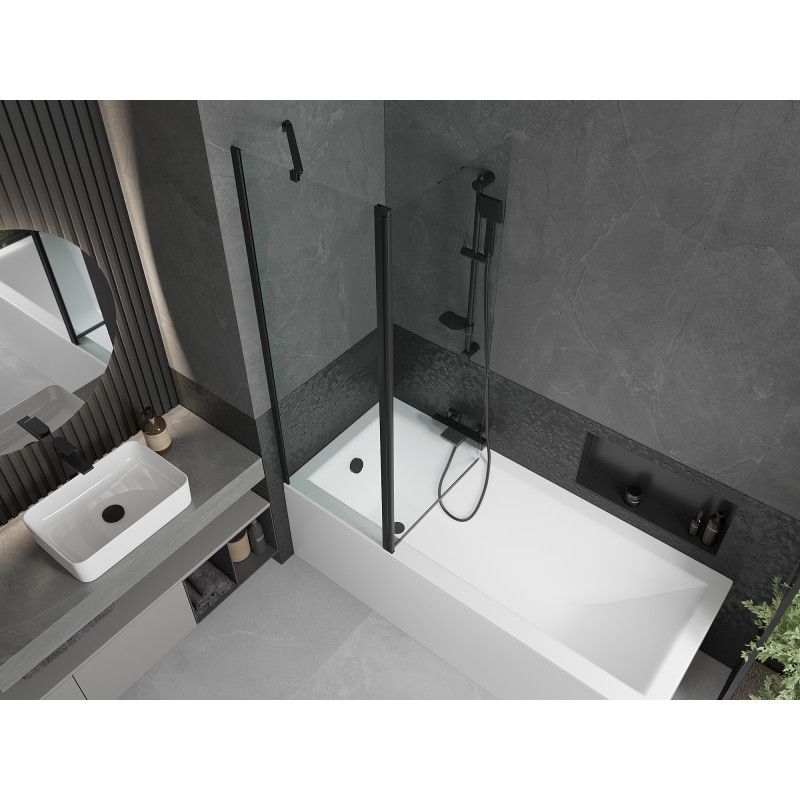 Rektangulært badekar Mexen Cubik 160 x 70 cm med front- og sidepanel samt 1-fløjet brusevæg 120 cm i transparent mat-sort finish, 1 sæt