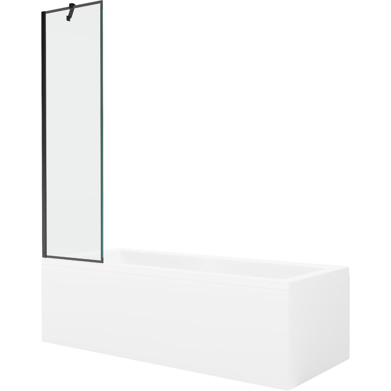 Rektangulært badekar Mexen Cubik 160 x 70 cm med front- og sidebeklædning samt 1-fløjet brusevæg 50 cm i sort mønster, komplet sæt
