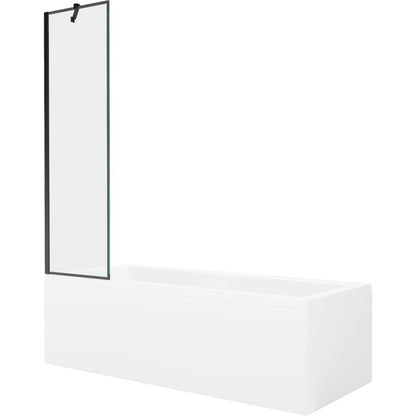 Rektangulært badekar Mexen Cubik 160 x 70 cm med front- og sidebeklædning samt 1-fløjet brusevæg 50 cm i sort mønster, komplet sæt