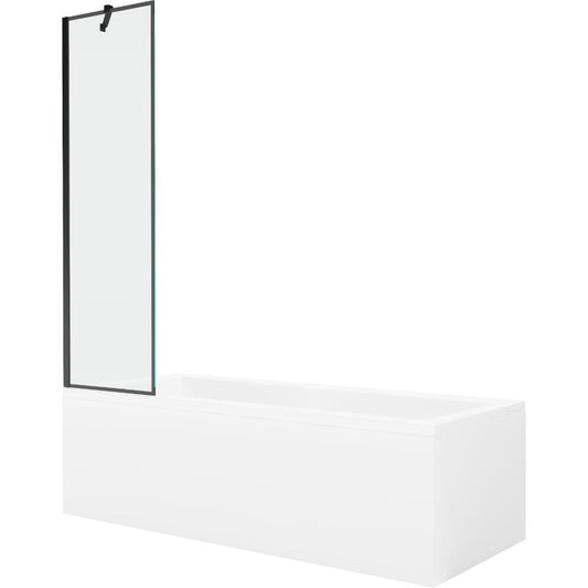 Rektangulært badekar Mexen Cubik 160 x 70 cm med front- og sidebeklædning samt 1-fløjet brusevæg 50 cm i sort mønster, komplet sæt