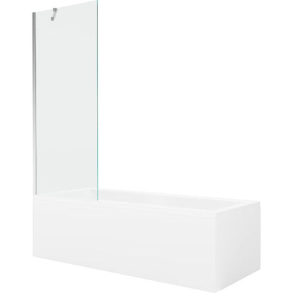 Rektangulært badekar Mexen Cubik 160 x 70 cm med front- og sidepanel samt 1-fløjet brusevæg 70 cm i transparent krom, 1 sæt