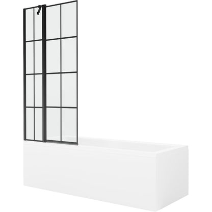 Rektangulært badekar Mexen Cubik 160 x 70 cm med front- og sidepanel samt 1-fløjet brusevæg 80 cm med sort mønster, komplet sæt