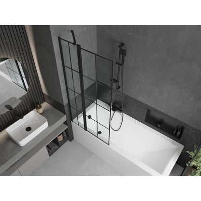 Rektangulært badekar Mexen Cubik 160 x 70 cm med front- og sidepanel samt 1-fløjet brusevæg 80 cm med sort mønster, komplet sæt