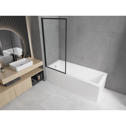 Rektangulært badekar Mexen Cubik 160 x 70 cm med frontpanel og 1-fløjet brusevæg 80 cm sort mønster, 1 sæt