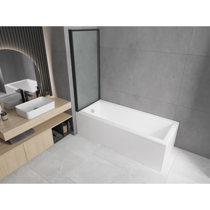 Rektangulært badekar Mexen Cubik 160 x 70 cm med frontpanel og 1-fløjet brusevæg 80 cm sort mønster, 1 sæt