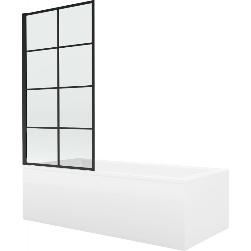 Rektangulært badekar Mexen Cubik 160 x 70 cm med frontpanel og 1-fløjet skærmvæg 80 cm sort mønster fix 1 sæt