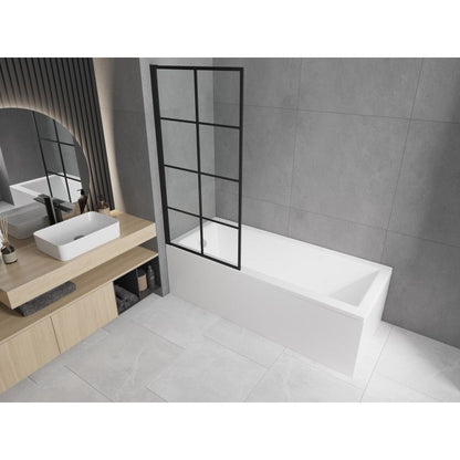 Rektangulært badekar Mexen Cubik 160 x 70 cm med frontpanel og 1-fløjet skærmvæg 80 cm sort mønster fix 1 sæt