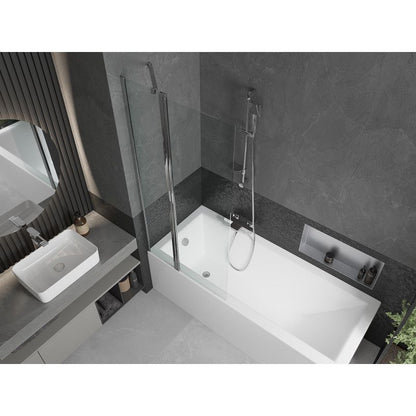 Rektangulært badekar Mexen Cubik 160 x 70 cm med frontpanel og 1-fløjet brusevæg 80 cm transparent krom, 1 sæt