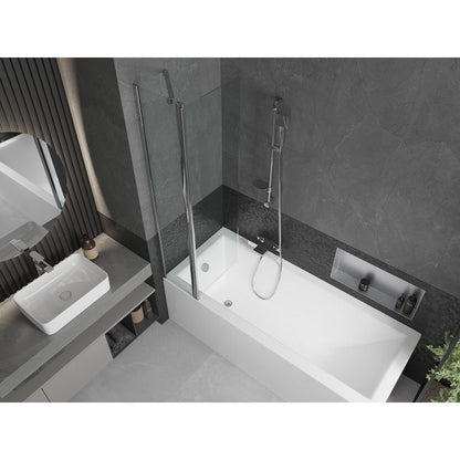 Rektangulært badekar Mexen Cubik 160 x 70 cm med frontpanel og 1-fløjet brusevæg 80 cm transparent krom, 1 sæt