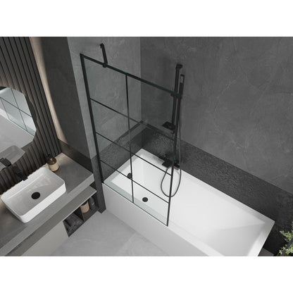 Rektangulært badekar Mexen Cubik 160 x 70 cm med frontpanel og 1-fløjet brusevæg 90 cm sort mønster, komplet sæt