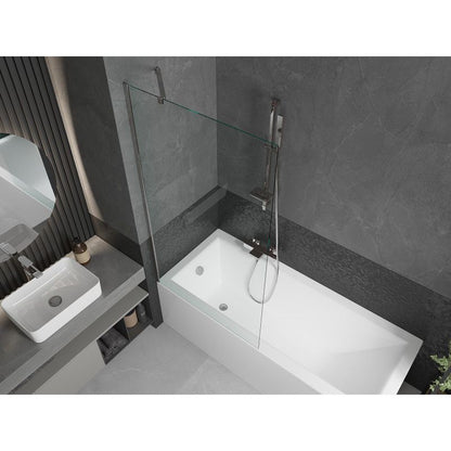 Rektangulært badekar Mexen Cubik 160 x 70 cm med front- og sidepanel samt 1-fløjet brusevæg 90 cm i transparent krom