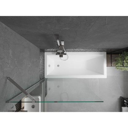 Rektangulært badekar Mexen Cubik 160 x 70 cm med front- og sidepanel samt 1-fløjet brusevæg 90 cm i transparent krom