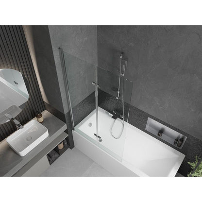 Rektangulært badekar Mexen Cubik 160 x 70 cm med frontpanel og 2-fløjet brusevæg 100 cm transparent krom 1 sæt