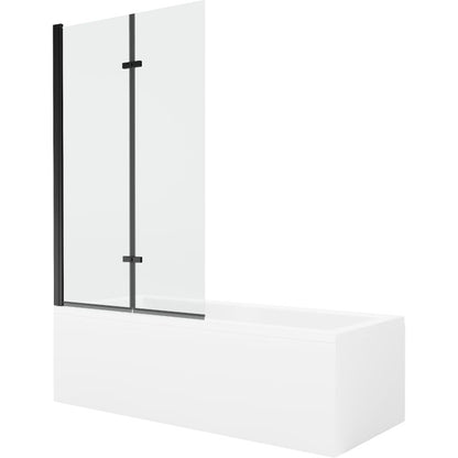 Rektangulært badekar Mexen Cubik 160 x 70 cm med front- og sidepanel samt 2-fløjet brusevæg 100 cm transparent sort 1 sæt