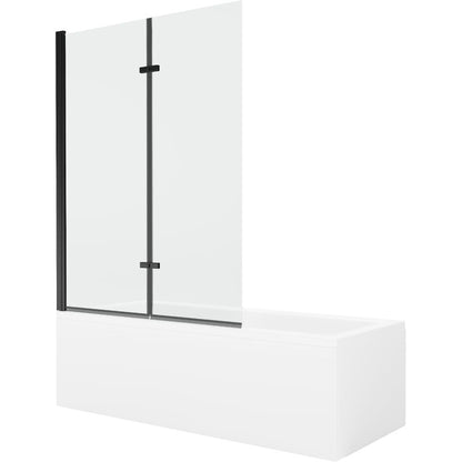 Rektangulært badekar Mexen Cubik 160 x 70 cm med frontpanel og 2-fløjet brusevæg 120 cm transparent sort 1 sæt