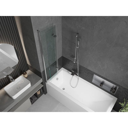 Rektangulært badekar Mexen Cubik 160 x 70 cm med front- og sidebeklædning samt 2-fløjet brusevæg 80 cm i transparent krom, 1 sæt