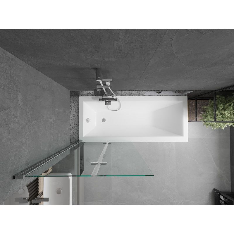 Rektangulært badekar Mexen Cubik 160 x 70 cm med front- og sidebeklædning samt 2-fløjet brusevæg 80 cm i transparent krom, 1 sæt