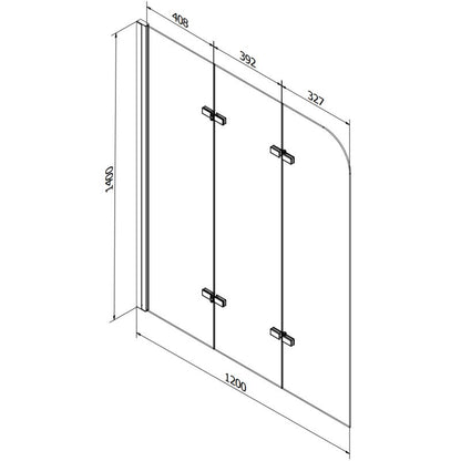 Rektangulært badekar Mexen Cubik 160 x 70 cm med front- og sidepanel samt 3-fløjet brusevæg 120 cm transparent sort 1 sæt