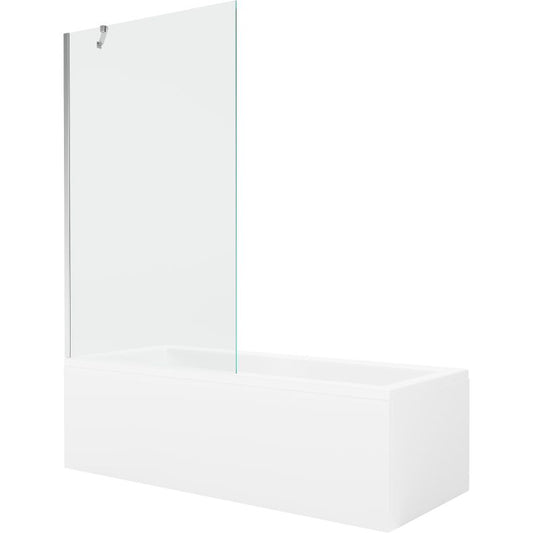 Rektangulært badekar Mexen Cubik 170 x 70 cm med front- og sidepanel samt 1-fløjet brusevæg 100 cm i transparent krom, 1 sæt