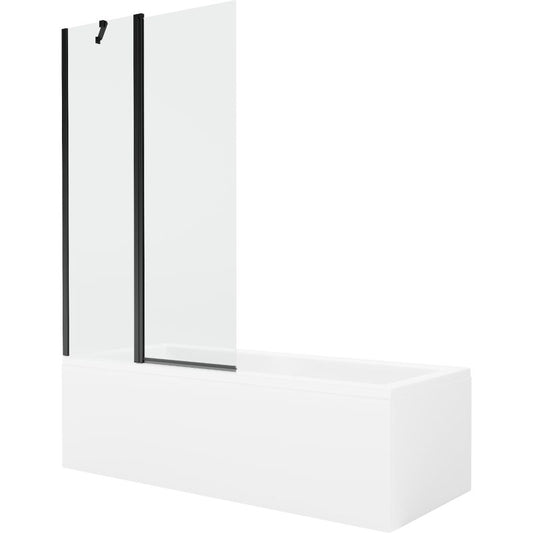 Rektangulært badekar Mexen Cubik 170 x 70 cm med frontpanel og 1-fløjet brusevæg 100 cm transparent sort 1 sæt