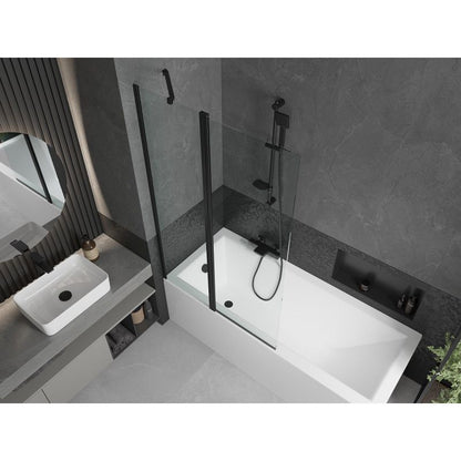 Rektangulært badekar Mexen Cubik 170 x 70 cm med frontpanel og 1-fløjet brusevæg 100 cm transparent sort 1 sæt