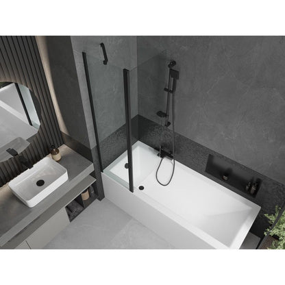 Rektangulært badekar Mexen Cubik 170 x 70 cm med frontpanel og 1-fløjet brusevæg 100 cm transparent sort 1 sæt
