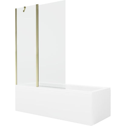 Rektangulært badekar Mexen Cubik 170 x 70 cm med frontpanel og 1-fløjet brusevæg 120 cm transparent guld 1 sæt