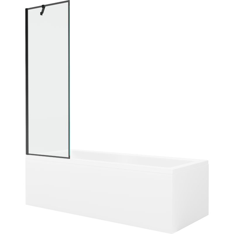 Rektangulært badekar Mexen Cubik 170 x 70 cm med panel og 1-fløjet brusevæg 60 cm mat-sort mønster, komplet sæt