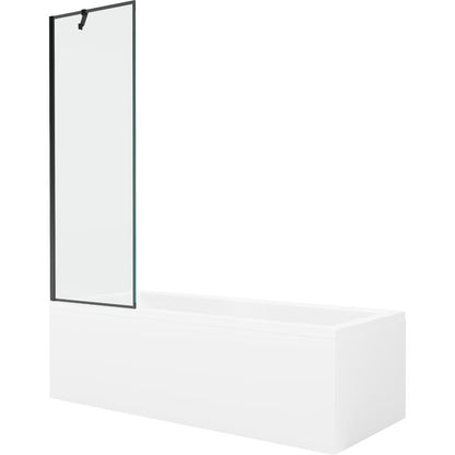 Rektangulært badekar Mexen Cubik 170 x 70 cm med panel og 1-fløjet brusevæg 60 cm mat-sort mønster, komplet sæt
