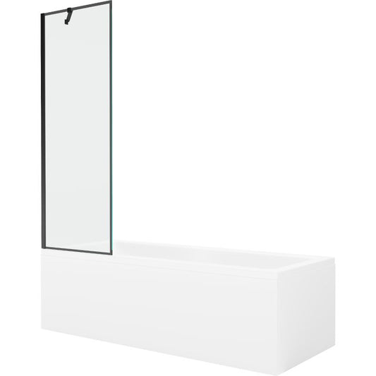 Rektangulært badekar Mexen Cubik 170 x 70 cm med panel og 1-fløjet brusevæg 60 cm mat-sort mønster, komplet sæt
