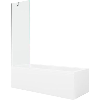 Rektangulært badekar Mexen Cubik 170 x 70 cm med frontpanel og 1-fløjet brusevæg 60 cm i transparent krom, 1 sæt