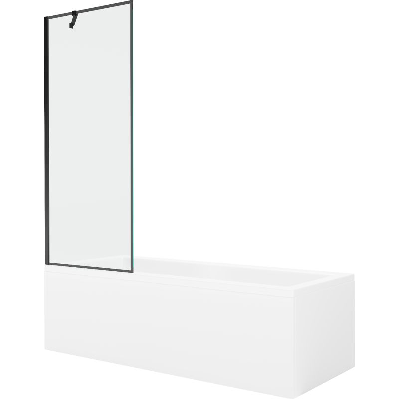 Rektangulært badekar Mexen Cubik 170 x 70 cm med front- og sidepanel samt 1-fløjet sort mønstret brusevæg 70 cm, komplet sæt