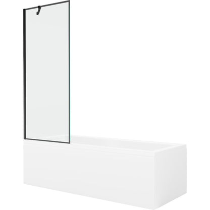Rektangulært badekar Mexen Cubik 170 x 70 cm med front- og sidepanel samt 1-fløjet sort mønstret brusevæg 70 cm, komplet sæt