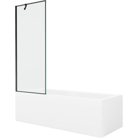 Rektangulært badekar Mexen Cubik 170 x 70 cm med front- og sidepanel samt 1-fløjet sort mønstret brusevæg 70 cm, komplet sæt