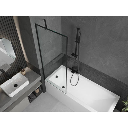 Rektangulært badekar Mexen Cubik 170 x 70 cm med front- og sidepanel samt 1-fløjet sort mønstret brusevæg 70 cm, komplet sæt
