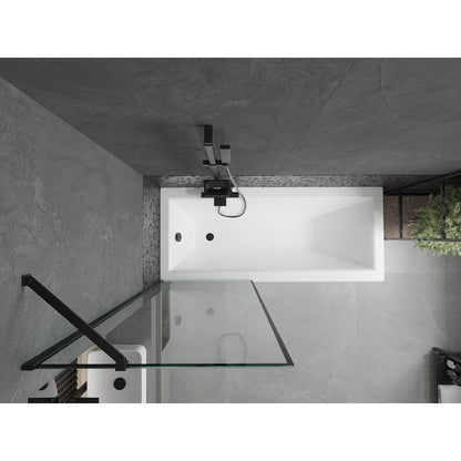 Rektangulært badekar Mexen Cubik 170 x 70 cm med front- og sidepanel samt 1-fløjet sort mønstret brusevæg 70 cm, komplet sæt
