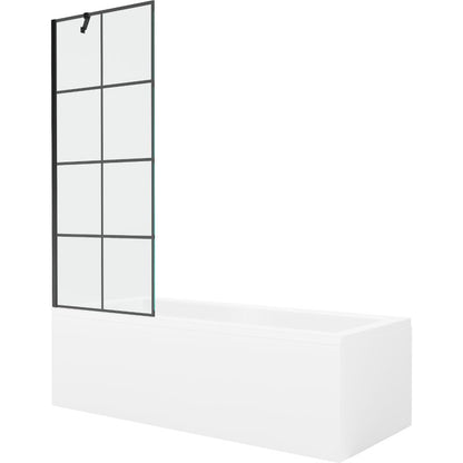 Rektangulært badekar Mexen Cubik 170 x 70 cm med front- og sidepanel samt 1-fløjet brusevæg 70 cm i sort mønster, komplet sæt
