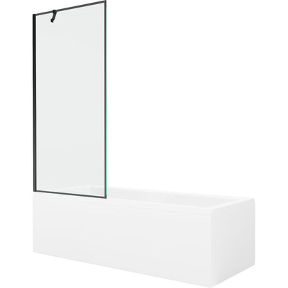 Rektangulært badekar Mexen Cubik 170 x 70 cm med front- og sidepanel samt 1-fløjet brusevæg 80 cm med sort mønster, komplet sæt