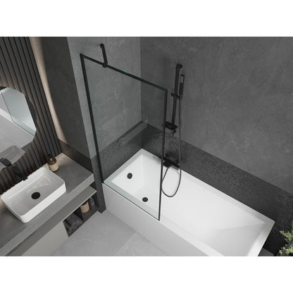 Rektangulært badekar Mexen Cubik 170 x 70 cm med front- og sidepanel samt 1-fløjet brusevæg 80 cm med sort mønster, komplet sæt