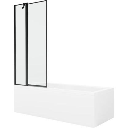 Rektangulært badekar Mexen Cubik 170 x 70 cm med frontpanel og 1-fløjet skærm 80 cm sort mønster, komplet sæt