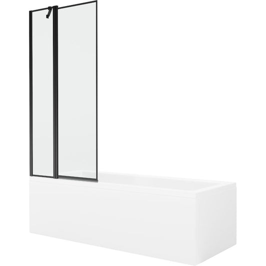 Rektangulært badekar Mexen Cubik 170 x 70 cm med frontpanel og 1-fløjet skærm 80 cm sort mønster, komplet sæt