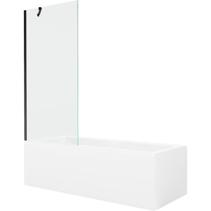Rektangulært badekar Mexen Cubik 170 x 70 cm med frontpanel og 1-fløjet brusevæg 80 cm transparent sort 1 sæt